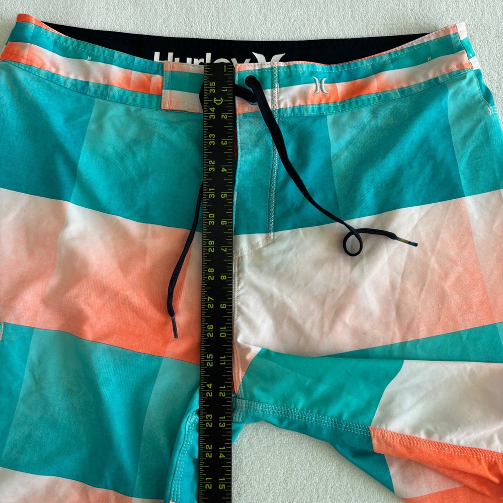 Hurley Phantom Board Shorts Mens 34 Teal Orange Checkered Buckle Exclusive 21" - Picture 5 of 7